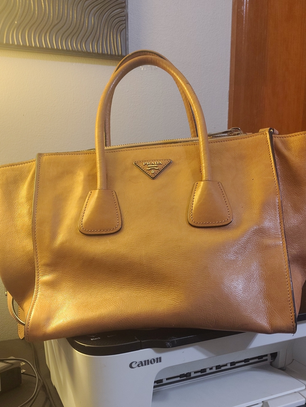 Prada Caramel Leather Tote with Double Top Handles